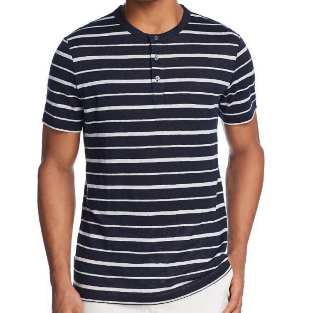 Theory Linen Essential Henley Storm Stripe L